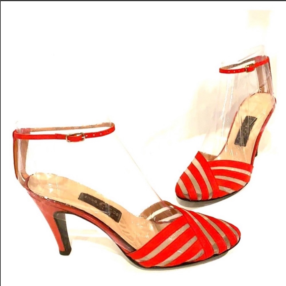 SHOE STRINGS Red Meshed Sling Back Heels Size 7.5